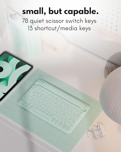 Macally Bluetooth Keyboard for Tablet | Wireless Keyboard for iPad mini/Air/Mini, iPhone (Multi-Device, Built-in Stand, Rechargeable) Easy to Use and Cute Portable - Mint Green - color: Mint Green