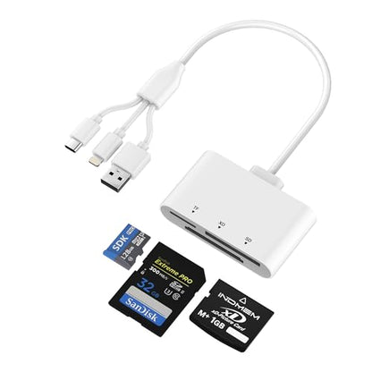 3-in-1 SD Card Reader for iPhone with Lightning/USB-C/USB-A - XD,SD,MicroSD Memory Card Adapter up to 2TB, Compatible with iPhone 16/15/14, iPad, Android, MacBook,PC,Camera & Drone