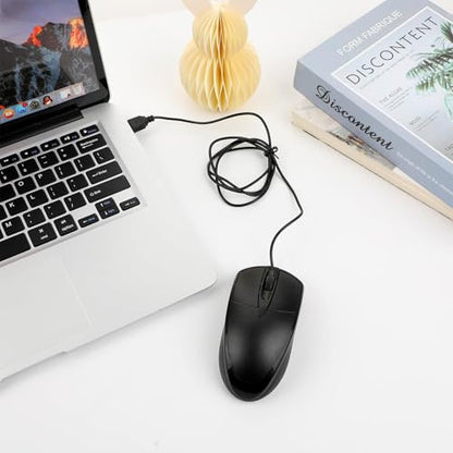 24 Pcs Black USB Wired Mouse 1200 DPI 3 Button Corded Computer Mice Right or Left Hand Use Computer Corded USB Mouse Bulk for PC Laptop Desktop Notebook Office School Classroom Use