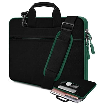Laptop Case 15.6 inch Shoulder Bag, Durable Shockproof Protective Computer Carrying Briefcase with Multi-Pockets and Strap Compatible with Most 15.6 inch Notebooks,Black-Green - color: Black-green, size: 15.6"