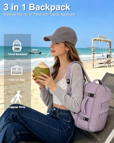 Capolo Travel Laptop Backpack Women Carry On Backpack Weekender Travel Bag | 25L Flight Approved,Waterproof Overnight Bag,College Bookbag,Work,3-4 Day Travel,Fits 17" Laptop (Large,Purple) - color: Purple, size: Large