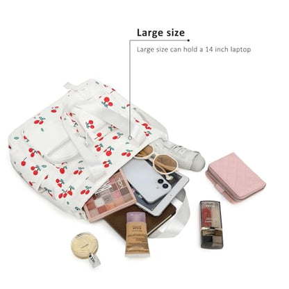 Phaoullzon Kawaii Messenger Bag Cute Purse Girls/Teens Crossbody Tote for Work - color: Cherry Leaf, style: Large(can Fit 14" Laptop)