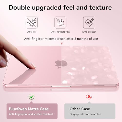 BlueSwan for MacBook Air 13 inch Case, M5 M4 M3 M2 2026-2022 Laptop Cover | 100% Match Official Color, Matte Grippy Texture, Scratch Resistant, Easy to Snap on, Air 13.6 Protective Hard Shell - color: Matte Pink