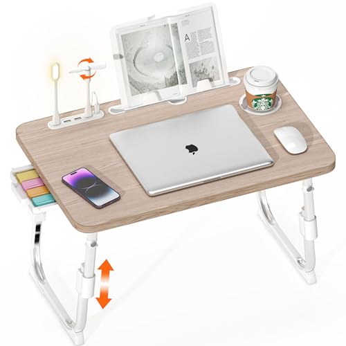 Lap Desk for Bed, Adjustable Laptop Desk with USB Charging Port, Storage Drawer & Bookshelf — Foldable Bed Desk for WFH & Students, 23.6" Desktop Fits 18" Laptop, Non-Slip, Glacier - color: Glacier