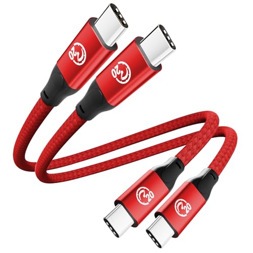 UseBean USB C to USB C Cable 100W 0.6FT(2 Pack), Short USBC 3.2 Gen 2X2 20Gbps 4K@60HZ Video Cable, Type C to C Charger Cord Fast Charge, for iPhone 16 15, MacBook, iPad Pro Air, Galaxy S25/S24 - color: Red, size: 0.6FT(2PACK)