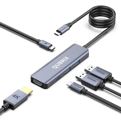 USB C 5 in 1 HUB,10Gbps USB-C/A 3.2 Ports, 4K HDMI 30Hz,100W PD Fast Charging,Compatible for MacBook Pro/Air, Dell XPS, iPad Pro Aluminum Splitter,Surface Pro Laptops