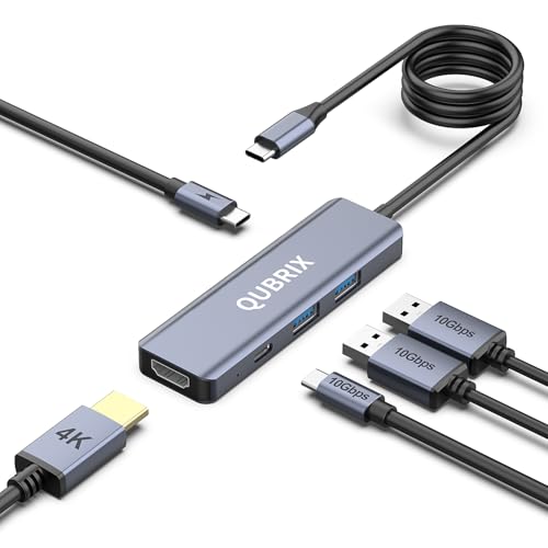 USB C 5 in 1 HUB,10Gbps USB-C/A 3.2 Ports, 4K HDMI 30Hz,100W PD Fast Charging,Compatible for MacBook Pro/Air, Dell XPS, iPad Pro Aluminum Splitter,Surface Pro Laptops