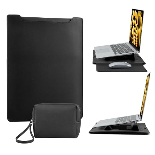 13-14 Inch Protective Laptop Sleeve Case with Stand, for MacBook Pro 14'' M5~M1, Pro/Max(2026-2021), MacBook Air 13.6'' M5-M2, (2026-2022), iPad Air/Pro Surface, PU Leather Laptop Case (13"-14" Black) - color: Black, size: 13-14 Inch