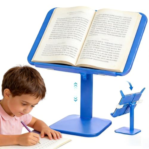 Adjustable Foldable Tablet Stand, Lightweight Multi-Functional Desk Holder for iPad, Laptop, Cookbook, Textbook & Magazine (Blue) - color: Blue