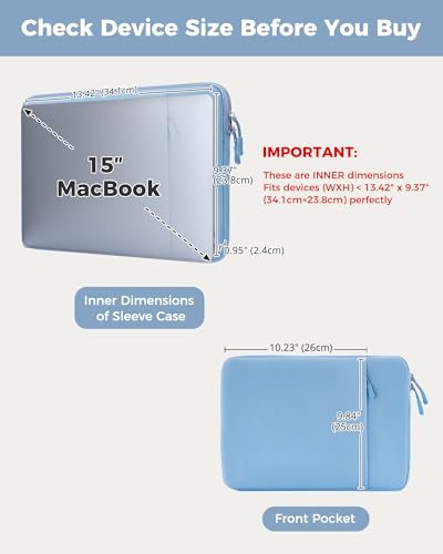 ProCase Laptop Sleeve 15" for MacBook Air/Pro 15 Inch M5/M4/M3/M2 -Airblue | Slim Travel Sleeve with Soft Plush Lining & Large Front Pocket, Water-Resistant, Also Fit 15" HP Dell Lenovo ASUS Acer - color: Airblue, size: 15-inch