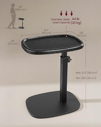 VASAGLE C Side Table Adjustable Height, Couch Sofa Table, End Table, TV Tray for Small Spaces, 11.8 x 15.7 x 27.2 Inches, for Living Room, Bedroom, Ink Black ULET363B101 - color: Ink Black