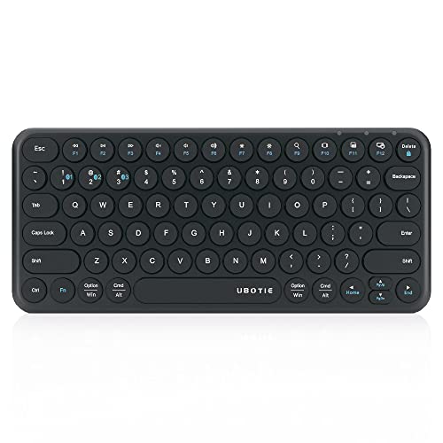 UBOTIE Portable Slim Bluetooth Keyboard, Wireless Colorful Compact 78keys Silent Linear Scissor Switch Round Keycaps TKL Keyboards with Power on/Off for Tablet, PC, Laptop, Smart Phones（Black）