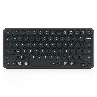 UBOTIE Portable Slim Bluetooth Keyboard, Wireless Colorful Compact 78keys Silent Linear Scissor Switch Round Keycaps TKL Keyboards with Power on/Off for Tablet, PC, Laptop, Smart Phones（Black）