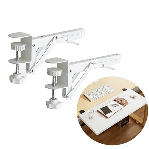 Under Desk Keyboard Tray Support Bracket Adjustable Desktop Extension Board Stand Clamp-on Keyboard Holder Arm Rest Tray Extension Plate Support Rack for Desk, NO Board/Tray, 1 Set (Style01-White) - style: Style01-White