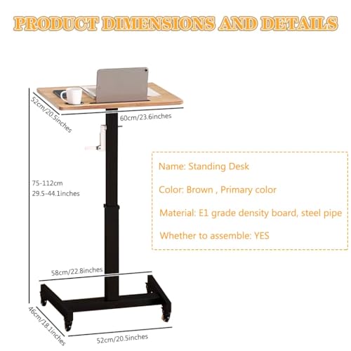 Adjustable Height Stand Up Desk, Training Institution Lifts Desk, Side Table with Long Card Slot + Cup Holder, School Mobile Lecture Table, 360° Brake Roller