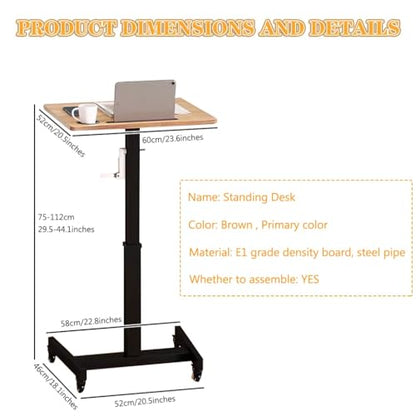 Adjustable Height Stand Up Desk, Training Institution Lifts Desk, Side Table with Long Card Slot + Cup Holder, School Mobile Lecture Table, 360° Brake Roller