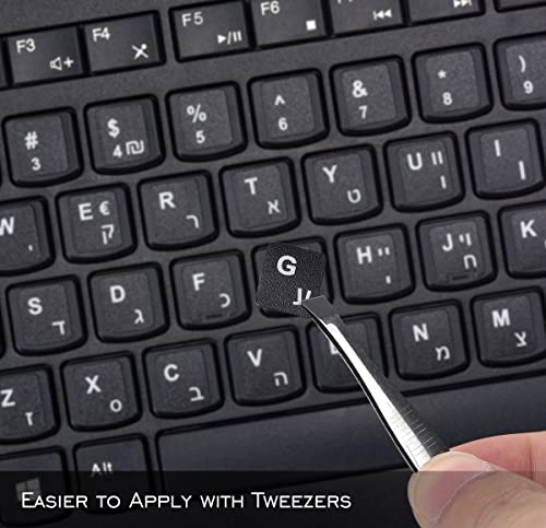 2PCS Hebrew Keyboard Letter Stickers - Black Background with White Lettering, Keyboard Letters Replacement Sticker for MacBook Air Pro PC Laptop Desktop Computer Keyboard - color: Hebrew-black/White