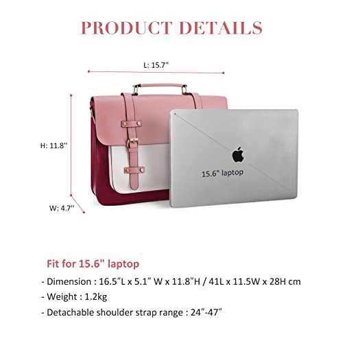 ECOSUSI Laptop Bag for Women Vegan Leather Messenger Bag Fashion Briefcase Computer Satchel Bag - color: Pink