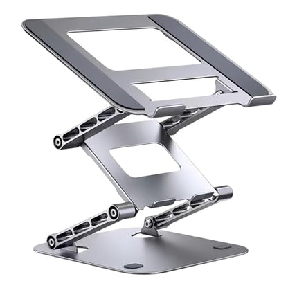 3-Tier Height-Adjustable Laptop Stand, All-Metal Dual-Bar Anti-Slip Heat-Dissipating Notebook Stand for MacBook Pro/Air (10-17"), Tablet, Gaming, Office, Home, Drawing - Silver - color: B. 3-Tier, Silver