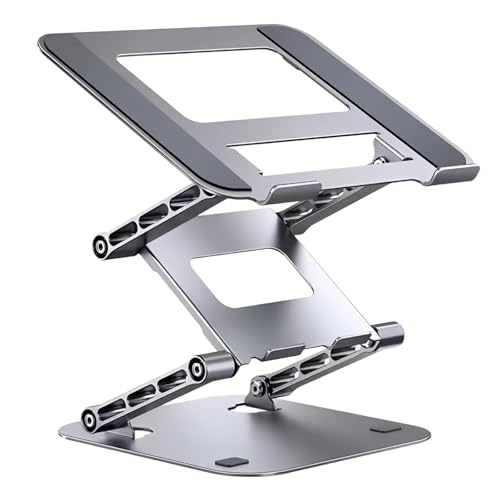 3-Tier Height-Adjustable Laptop Stand, All-Metal Dual-Bar Anti-Slip Heat-Dissipating Notebook Stand for MacBook Pro/Air (10-17"), Tablet, Gaming, Office, Home, Drawing - Silver - color: B. 3-Tier, Silver