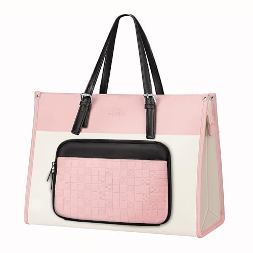 MATEIN Lunch Tote for Women, 15.6 Inch Laptop Purse with Lunch Compartment | Waterproof, PU Leather, Briefcase with Insulated Pocket, Office Handbag for Work, Daily Use, Gifts for Ladies, Beige Pink - color: Pink, size: 15.6 Inch