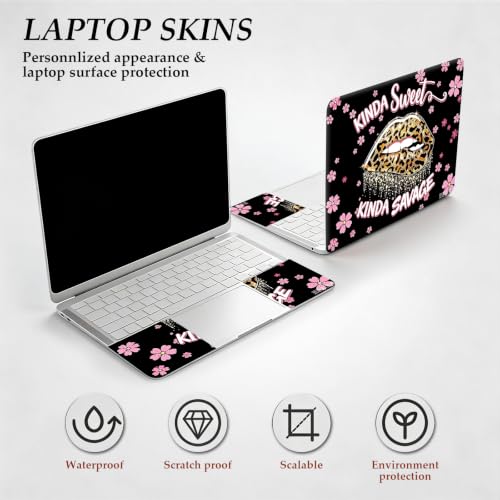 12.1-15.6 Inch Universal Reusable Laptop Skin Sticker Decal, Waterproof Removable Protector for Notebook Cover, Scratch-Resistant Vinyl Cuttable Full Wrap Sticker, Leopard Lips Pink Cherry Blossoms - color: Leopard Lips Pink Cherry Blossoms