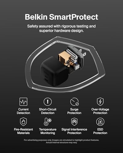 Belkin USB C Charger Block 65W - USB C Cable Included - Super Fast Charging, Type C - Apple iPhone 17, Air, Pro, Samsung Galaxy S26, Google Pixel 10, MacBook, iPad, Nintendo Switch 2, & More - Black - style: Single Pack + USB-C Cable