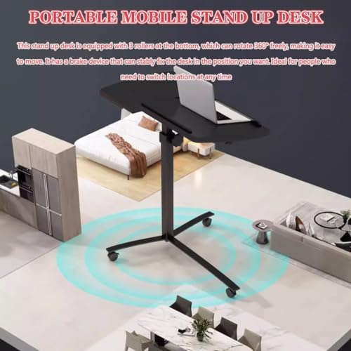 Height Adjustable Standing Desk, Home Office Sit Stand Desk, Mobile Sofa Side Table, Portable Tiltable Podium with Rollers, Double Panel Design(Black) - color: Black