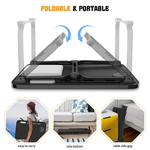 Fayquaze Laptop Bed Desk, Portable Foldable Laptop Bed Table with USB Charge Port Storage Drawer and Cup Holder, Lap Desk Notebook Stand Tray Table Serving Tray for Eating, Reading and Working | Portable, Foldable, Lap Desk with USB Charge Port Storage Dr
