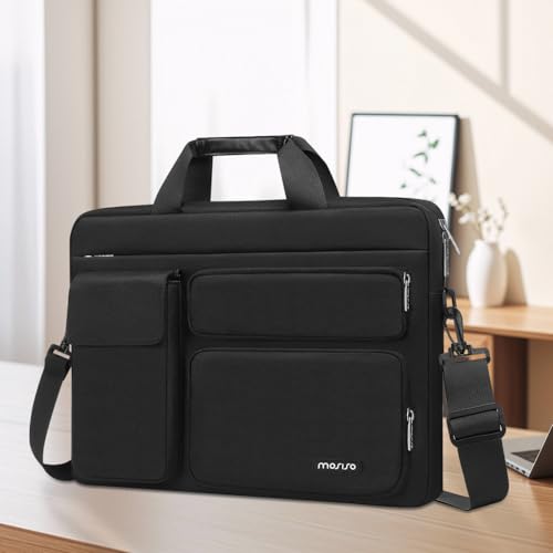 MOSISO Laptop Shoulder Bag 16 inch, 15-15.6 inch Computer Bag | Compatible with MacBook Pro 16 inch, HP, Dell, Lenovo with 2 Raised&1 Flapover&1 Horizontal Pocket&Handle&Belt, Black - color: Black, size: 16 inch