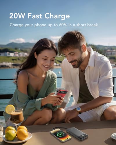 charmast 20000mAh Portable Charger with Built in Cables, 22.5W Travel Power Bank Fast Charging, USB C Cell Phone Battery Pack for iPhone 17/16/15/14/13/12 Series, iPad, Samsung, Android, Tablet - color: Flame Red