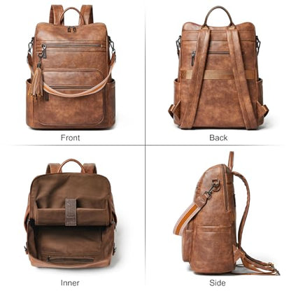 Shrrie 15.6 inch Laptop Backpack for Women,Large Leather Backpack Purse,Travel,Carry on,Water Resistant Casual Laptop Backpacks,College Backpack,Work Backpack for Women,Two-toned Brown - color: Two-toned Brown