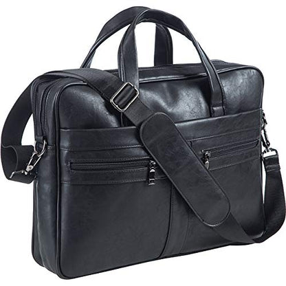 seyfocnia Men's Leather Messenger Bag, Laptop Briefcase Business Satchel Computer - size: 15.6inch, style: Black