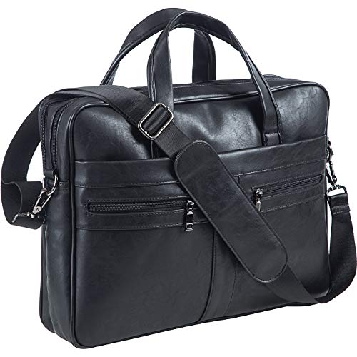 seyfocnia Men's Leather Messenger Bag, Laptop Briefcase Business Satchel Computer - size: 15.6inch, style: Black