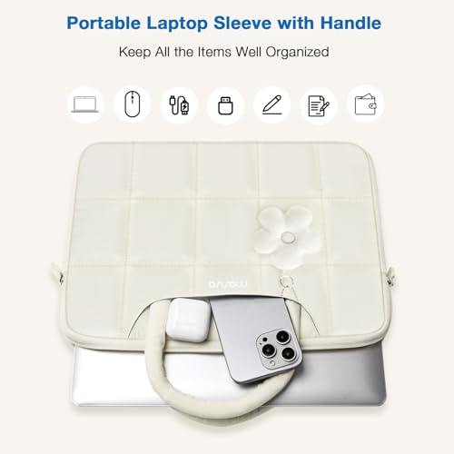 MOSISO Laptop Case 16 inch, 15-15.6 inch Puffy Laptop Sleeve Compatible with MacBook Pro 16 M5 M4 M3 M2 M1,HP Acer Dell Lenovo Notebook,Rectangle Quilted Bag with Handle&Flower Pendant, Sand - color: Sand, size: 16 inch
