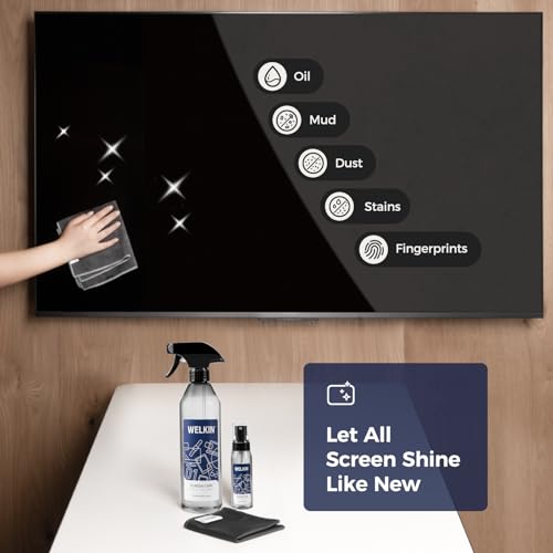 WELKIN Screen Cleaner Spray Kit (550ml + 60ml) - Cleaning Mist for TV, Laptop, Computer, Phone Touchscreen - 2 Sprayers，1 Microfiber Cloth & 1 Glass Wipe Included - size: Mist Kit