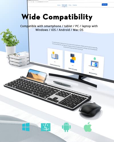 Samsers Wireless Multi-Device Dual-Mode Keyboard and Mouse Combo, Black | Full-Size Layout with Numeric Keypad, Bluetooth 5.0x2 +2.4G, Ultra Slim Silent, Compact Design, for MacOS/iOS/Android/Windows
