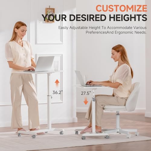 COMHOMA Overbed Bedside Table with Wheels, Hospital Bed Table Over The Bed, Adjustable Mobile Standing Desk Rolling Laptop Desk for Hospital and Home Use, White - size: 24x16in (Non-Tiltable)
