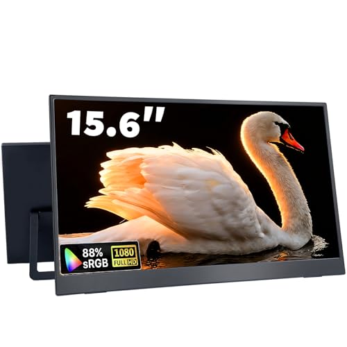 15.6 Inch Portable Monitor, 1080P FHD 60Hz IPS Screen, 72% sRGB HDMI USB-C External Monitor for Laptop PC MacBook Phone Xbox PS5/4, Travel Second Display with Kickstand - size: 15.6