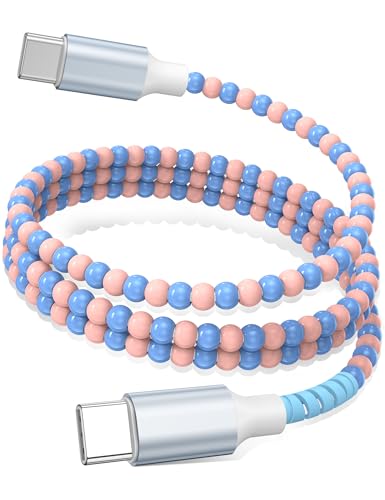 USB C to USB C Cable 3FT,60W Fast Charging Beaded Charger Cord for iPhone 17 16 15 Pro Max/iPad Pro Air 11th for Samsung S26 S25 Ultra S24 S23 FE A16/Android Phone Charger Cute Girls Women,Pink-Blue - color: Pink-Blue, size: 3FT/1M