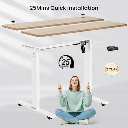 farexon Electric Standing Desk Adjustable Height, 55 x 24 Inch Stand up Desk with Large Mouse Pad, Rolling Wheels & Foot Pad,27''-46'' Lifting Range Home Office Computer Desk(Oak Gray) - color: Oak Grey, size: 55 x 24''