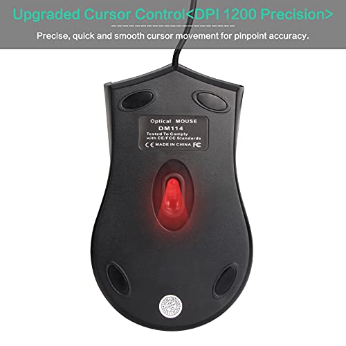 VCOM Wired USB Mouse with 6-Foot Cord, 1200 DPI, Right or Left Hand Use, Ergonomic Design, Black