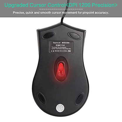 VCOM Wired USB Mouse with 6-Foot Cord, 1200 DPI, Right or Left Hand Use, Ergonomic Design, Black