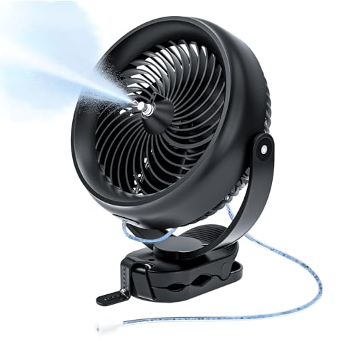 ATEngeus 20000mAh Misting Fan with Clip, 8'' Portable Clip on Fan Battery Operated, 3 Speeds, 3 Mist Modes, Hook, Silicone strap, Max 90H Runtime for Golf Cart, Canopy, Camping Essentials