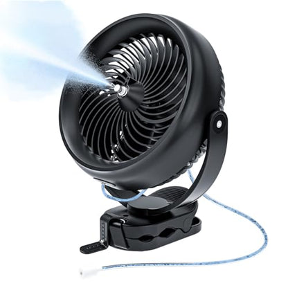 ATEngeus 20000mAh Misting Fan with Clip, 8'' Portable Clip on Fan Battery Operated, 3 Speeds, 3 Mist Modes, Hook, Silicone strap, Max 90H Runtime for Golf Cart, Canopy, Camping Essentials
