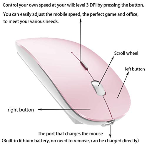 PEIBO Bluetooth Wireless Mouse for Laptop mac MacBook ipad MacBook air MacBook pro pc Desktop Computer Windows Chromebook Notebook (Jelly Pink) - color: Jelly PINK
