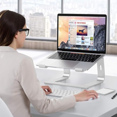 OMOTON Laptop Stand, Detachable Mount for MacBook Air/Pro Dell HP Silver | 11-17" Laptop Holder for Desk, Notebook Computer Mount, Lightweight Cooling for Desk, Ergonomic Home Office - color: Silver