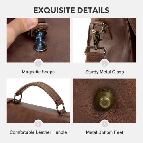 RAINSMORE Messenger Bag for Men 17” PU Laptop Flap Retro Briefcase Waterproof Satchel Bag for Office Business Travel College - color: Brown