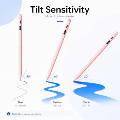 2-in-1 Dual Modes Stylus Pen with LED Power Display, Active Digital Pencil for iPad/iPhone/Android/Samsung Tablet Switch, Tilt Sensitivity for Drawing & Writing, Fast Charge, No Bluetooth (Pink) - color: Pink