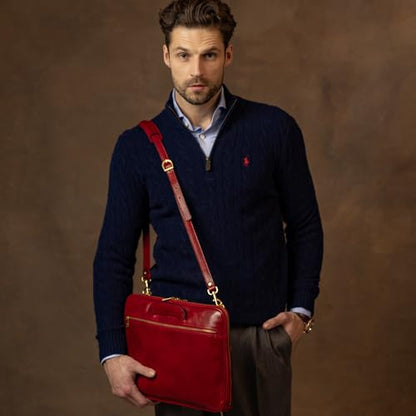 Time Resistance Slim Leather Briefcase - Italian Handmade Leather Computer Bag - Briefcase for Men and Women - Laptop Bag - color: Red